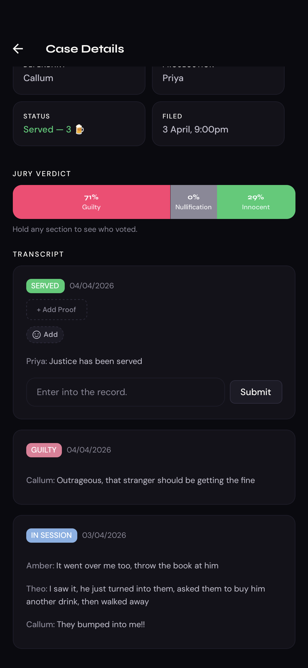 FineTime app transcript view